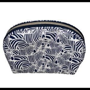 Dabney Lee Navy White Zebra Zip Up Cosmetic Makeup Travel Bag Case. 8.5"x5.5"